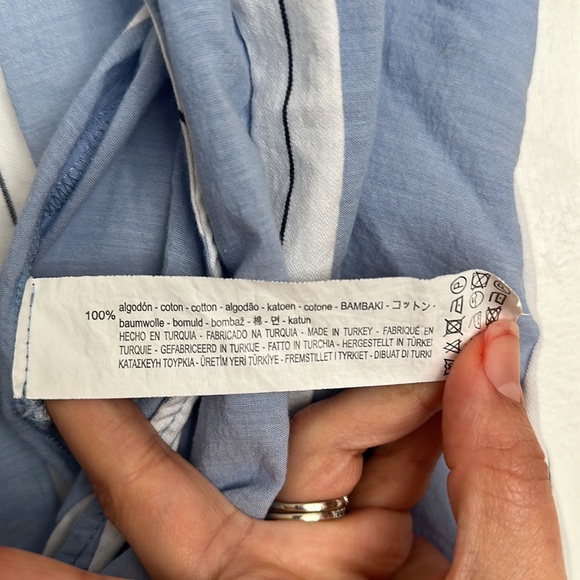 Zara Basic Collection Chambray Striped Faux Wrap Drawstring Crop Top - Picture 4 of 4